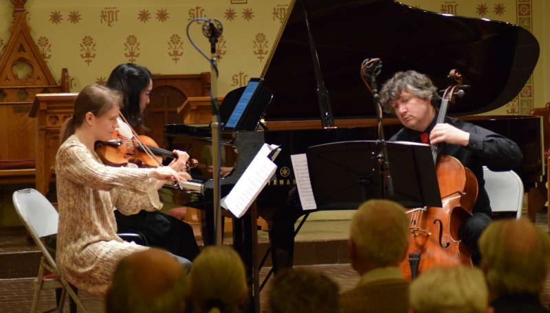 The Alcott Trio performing in a 2018 Arion Chamber Music concert